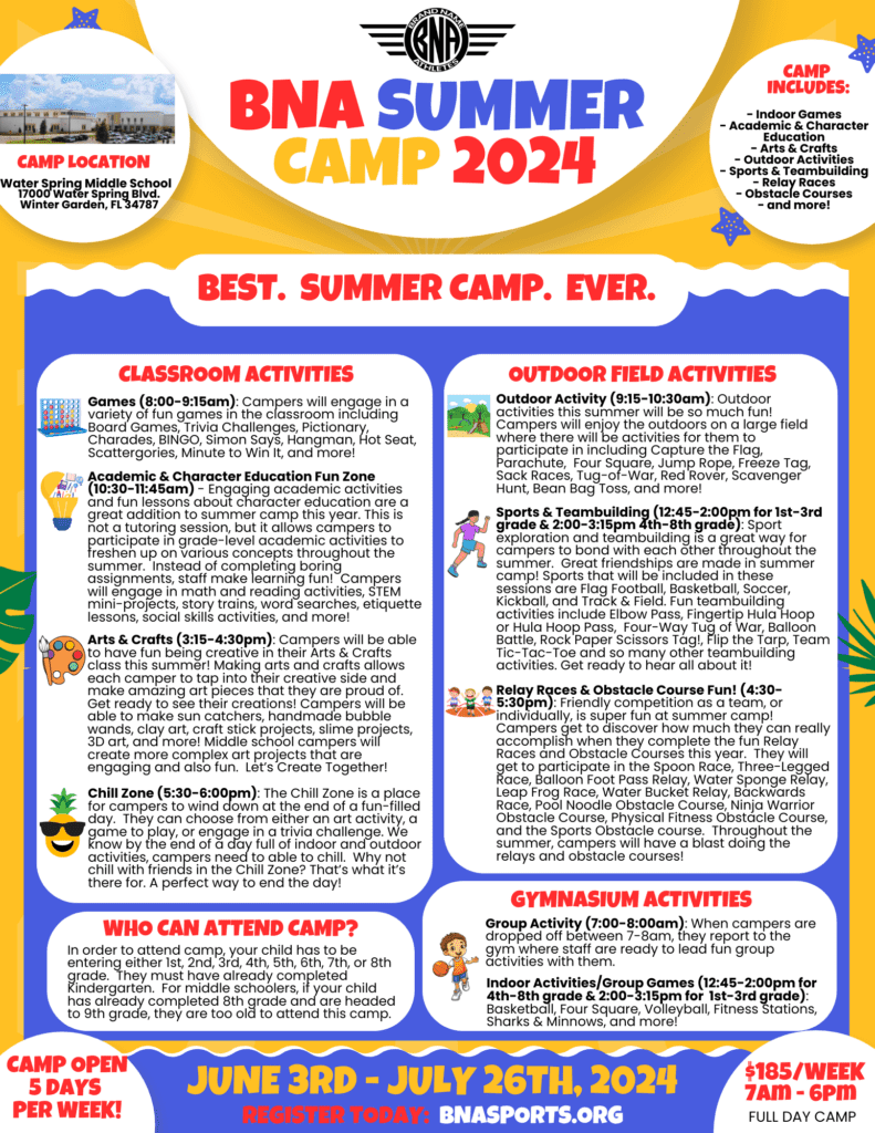 2024 BNA Summer Camp Info Sheet